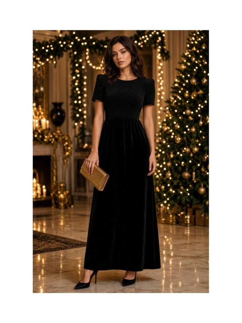 VTG Coldwater Creek Med Black Velvet Maxi Dress Old Money Preppy Made USA